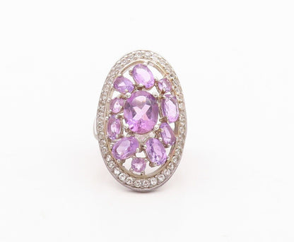 925 Sterling Silver Vintage Ring Oval Cut Amethyst & Topaz Inlay  Sz 7  RG30033