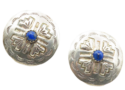 NAVAJO 925 Sterling Silver  Vintage Lapis Lazuli Etched Drop Earrings  EG5055