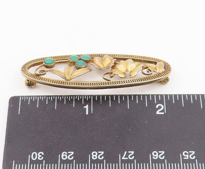 925 Sterling Silver  Vintage Petite Turquoise Floral Leaf Brooch Pin  BP8677