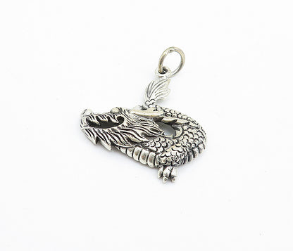 925 Sterling Silver  Vintage Dark Tone Etched Dragon Motif Pendant  PT5485