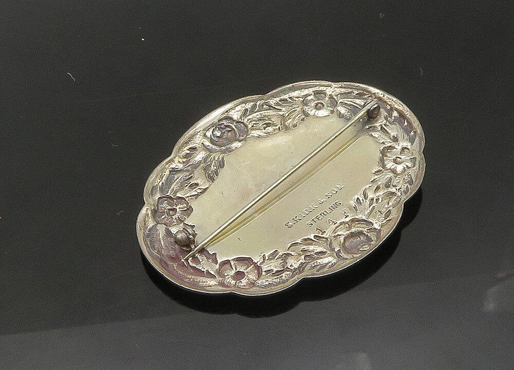 S. KIRK & SON 925 Silver  Vintage Oxidized Rose Flower Brooch Pin  BP8713