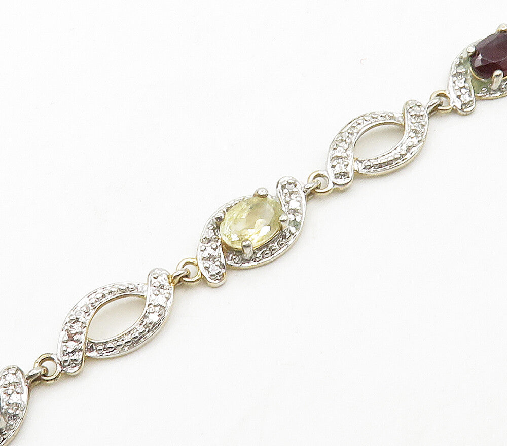ROSS SIMON 925 Silver Genuine Diamond & Multi Stone Chain Bracelet BT6244