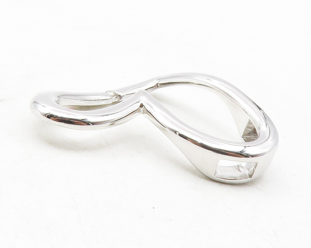 925 Sterling Silver  Topaz Accented Open Love Heart Smooth Pendant  PT9725