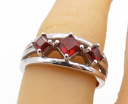 ROSS SIMON 925 Silver  Red Topaz 3 Stone Shiny Split Band Ring Sz 7  RG6999