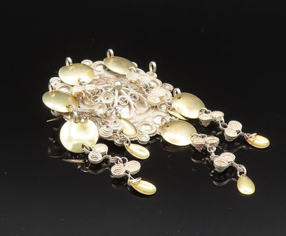 NORWAY 925 Silver  Vintage Two Tone Beaded Floral Disc Brooch Pin  BP9670