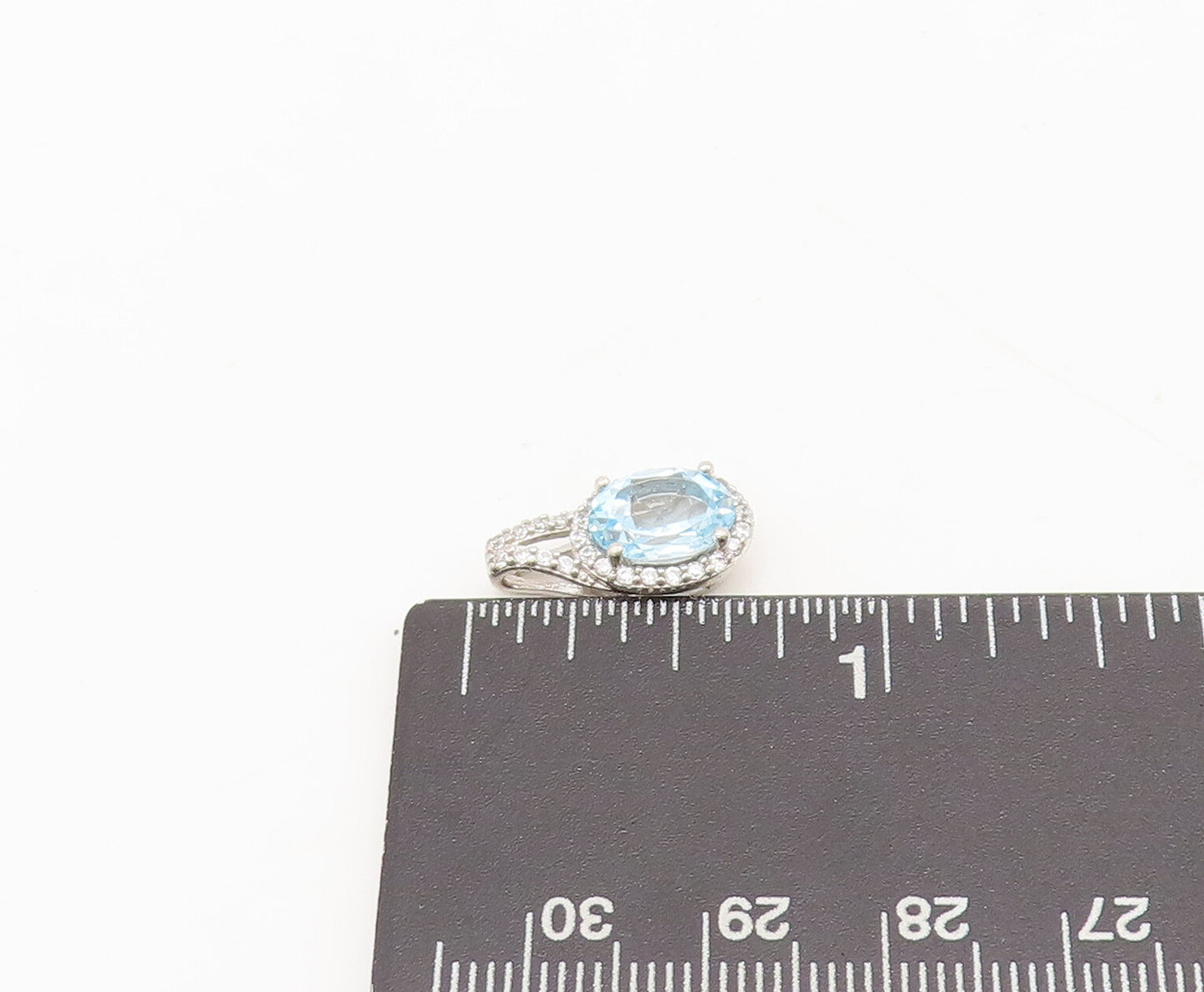 925 Sterling Silver Vintage Pendant Blue Topaz Halo White Topaz Band  PT22508