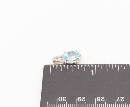 925 Sterling Silver Vintage Pendant Blue Topaz Halo White Topaz Band  PT22508