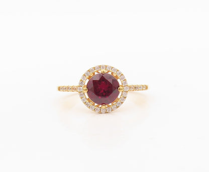 925 Sterling Silver Vintage Ring Gold Plated Round Garnet Halo CZ  Sz 7  RG30423