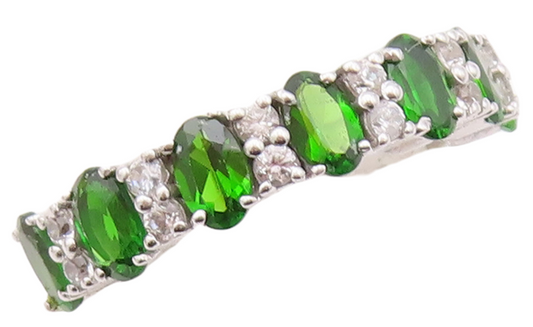 925 Sterling Silver Vintage Ring Oval Cut Green & White CZ Band Sz 7 RG30001