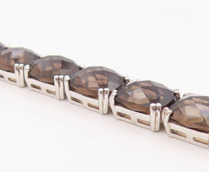 925 Sterling Silver Vintage Bracelet Faceted Smoky Quartz Tennis Link  BT12120