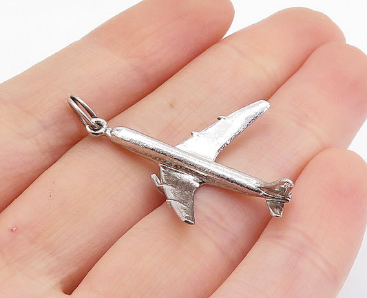 925 Sterling Silver  Vintage Shiny Petite Airplane Motif Drop Pendant  PT4213