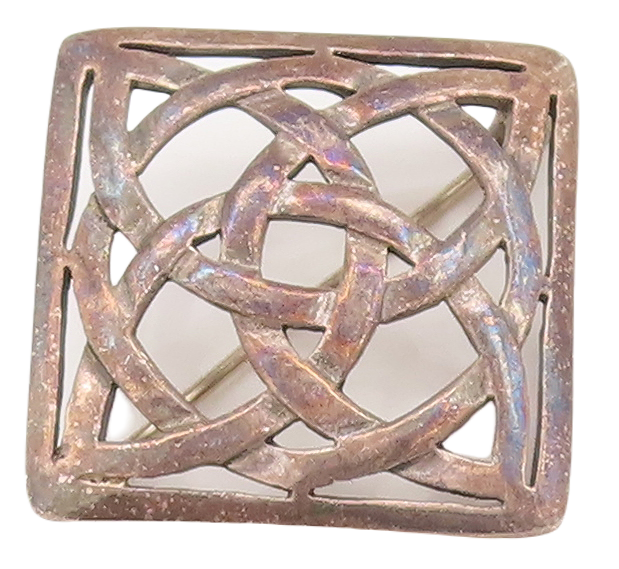 925 Sterling Silver Vintage Brooch Pin Solid Cutout Celtic Knot Square  BP11087