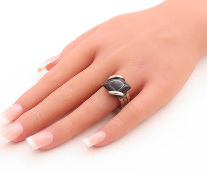 925 Sterling Silver Vintage Ring NAVAJO Designer Square Onyx  Sz 10  RG31465