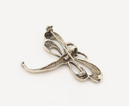 925 Sterling Silver  Vintage Textured Dragonfly Cutout Brooch Pin  BP10146