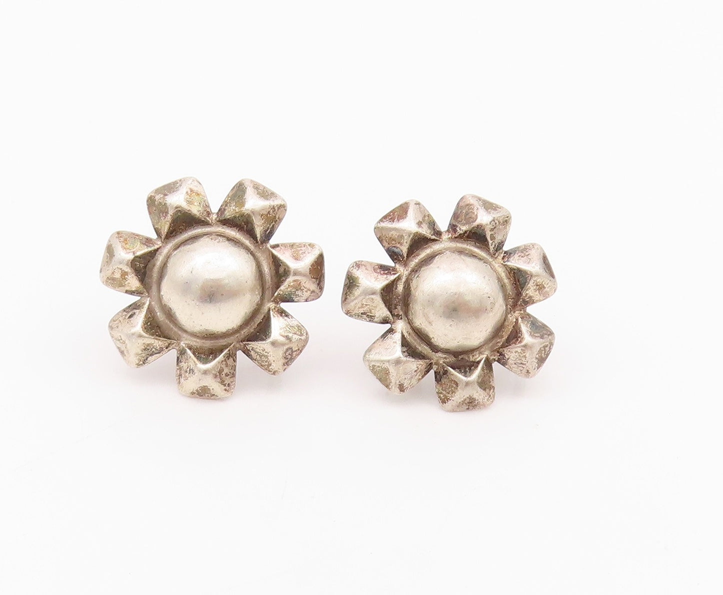 925 Sterling Silver Vintage Earrings Antique Design Puffed Flower EG13657