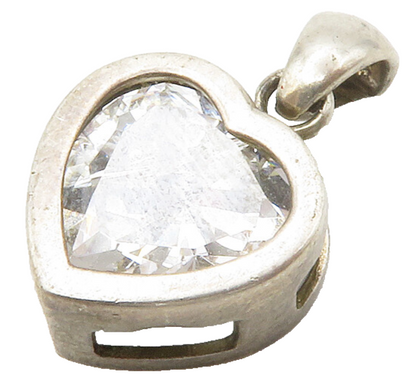 925 Sterling Silver  Vintage Cubic Zirconia Love Heart Drop Pendant  PT11321