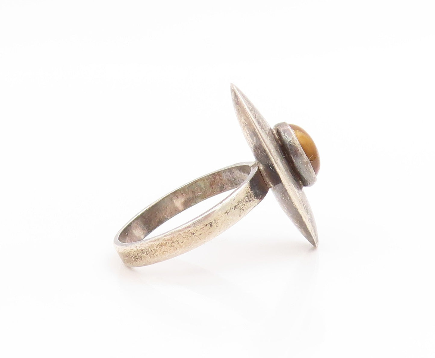 925 Sterling Silver Vintage Ring ISRAEL Tiger's Eye Statement Band Sz 8 RG34694