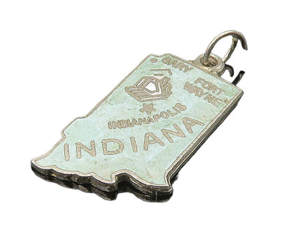 925 Sterling Silver  Vintage Enamel Indiana State Map Pendant  PT18869