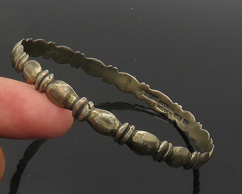 MEXICO 925 Silver  Vintage Dark Tone Fluted Pattern Bangle Bracelet  BT8222