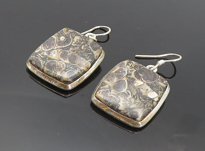 925 Sterling Silver  Vintage Spotted Jasper Square Dangle Earrings  EG3548