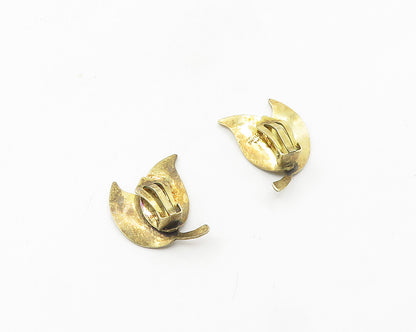 MEKA DENMARK 925 Silver  Vintage Enamel Floral Leaf Non Pierce Earrings EG9241
