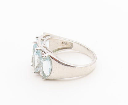 925 Sterling Silver Vintage Ring Marquise Cut Blue Topaz Band  Sz 10  RG36737