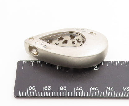 925 Sterling Silver Vintage Pendant CZ Inset Modernist Solid Teardrop  PT26114