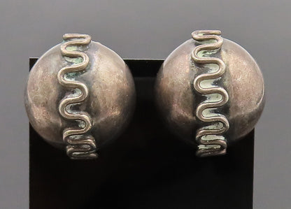 MEXICO 925 Sterling Silver  Vintage Solid Dome Swirly Craved Earrings  EG12675