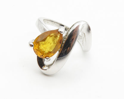 925 Sterling Silver  Tear Drop Citrine Shiny Swirl Band Ring Sz 6  RG14237