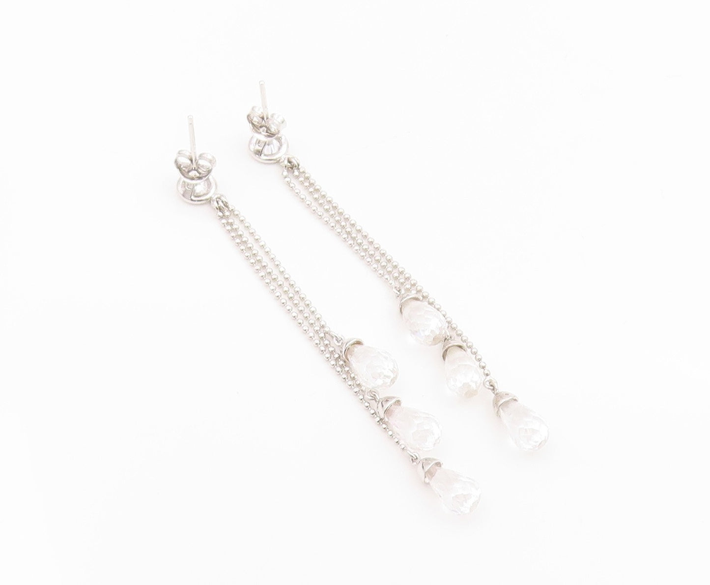 925 Sterling Silver Vintage Earrings Topaz & Quartz Triple Strand Tassel EG14225