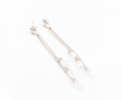 925 Sterling Silver Vintage Earrings Topaz & Quartz Triple Strand Tassel EG14225
