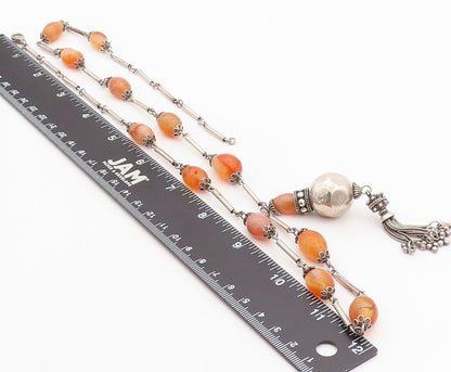 925 Sterling Silver Vintage Necklace Designer Gemstone Beaded Tassel  NE4312