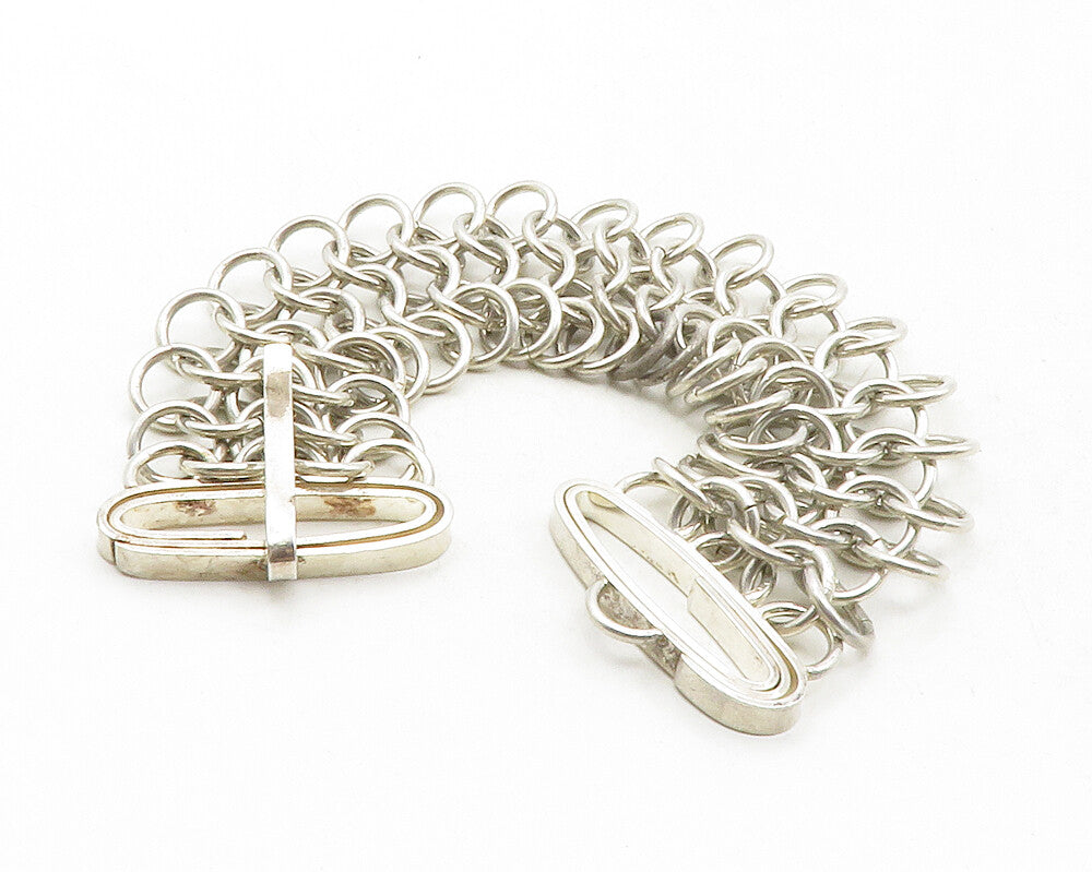925 Sterling Silver Vintage Interlocking Circle Link Chain Bracelet BT4827
