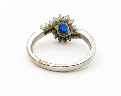 925 Sterling Silver  Vintage Blue & White Topaz Bypass Band Ring Sz 6  RG13272