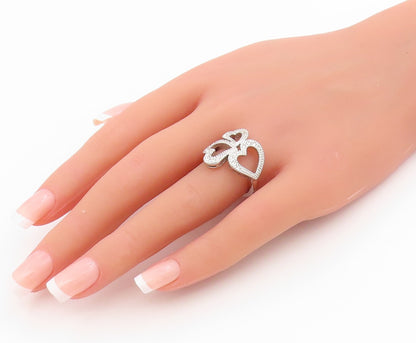 925 Sterling Silver Vintage Ring CZ Intertwined Triple Love Heart  Sz 7  RG34624