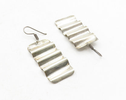 MEXICO 925 Sterling Silver  Vintage Shiny Smooth Wavy Dangle Earrings  EG6644