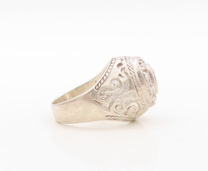 925 Sterling Silver Vintage Ring Antique Swirly Carved Topaz  Sz 9.5  RG31022