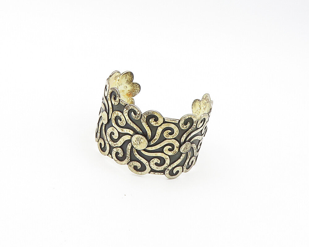 VGV MEXICO 925 Sterling Silver  Vintage Two Tone Floral Cuff Bracelet  BT7738