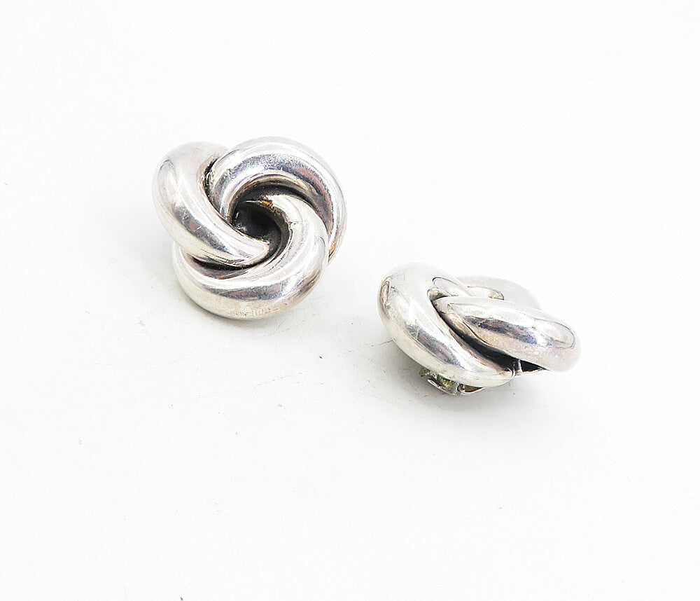 925 Sterling Silver   Vintage Pretzel Knot Non Pierce Drop Earrings  EG4371