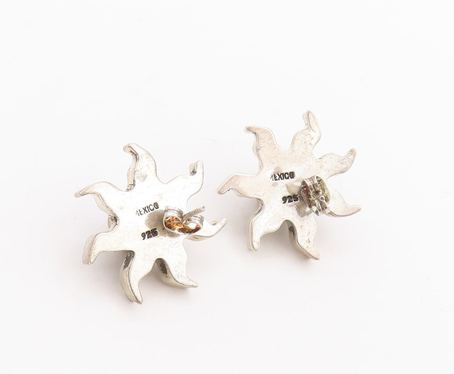 925 Sterling Silver Vintage Earrings MEXICO Round Cat Eye Cutout Sun  EG13118