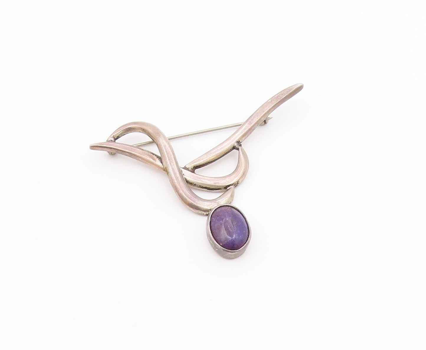 MEXICO 925 Sterling Silver  Vintage Cabochon Cut Sugilite Brooch Pin  BP7961