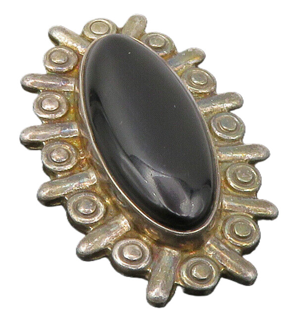 MEXICO 925 Sterling Silver  Vintage Cabochon Cut Black Onyx Pendant  PT10170