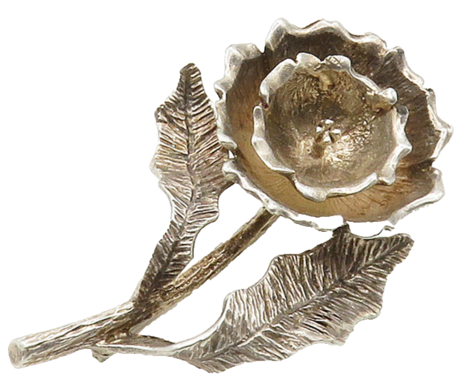 MEXICO 925 Sterling Silver  Vintage Sculpted Single Flower Brooch Pin  BP6304