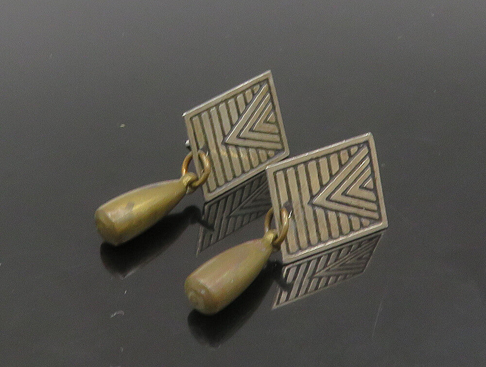 925 Sterling Silver Vintage Patterned Square 2 Tone Dangle Earrings EG11441