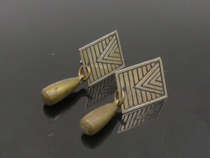 925 Sterling Silver Vintage Patterned Square 2 Tone Dangle Earrings EG11441