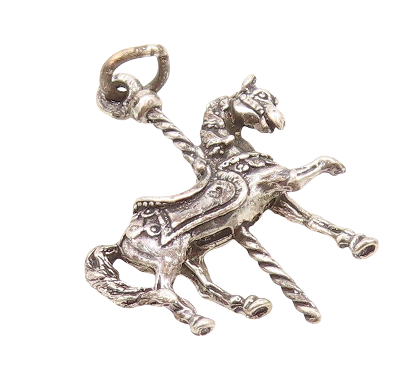 925 Sterling Silver Vintage Pendant Dark Tone Carved Mini Horse Charm  PT23620