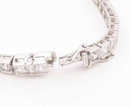 925 Sterling Silver  Vintage Cubic Zirconia Box Link Chain Bracelet  BT8349