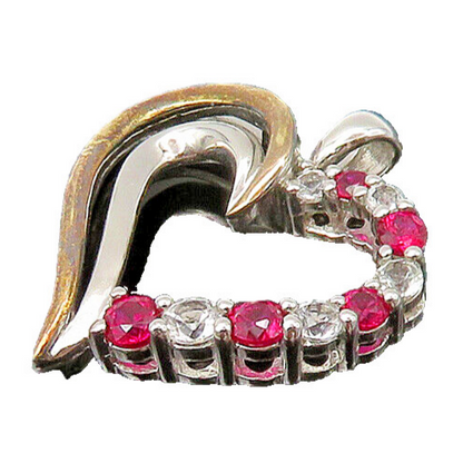 925 Silver & 10K GOLD  Vintage Pink & White Topaz Love Heart Pendant  PT18420