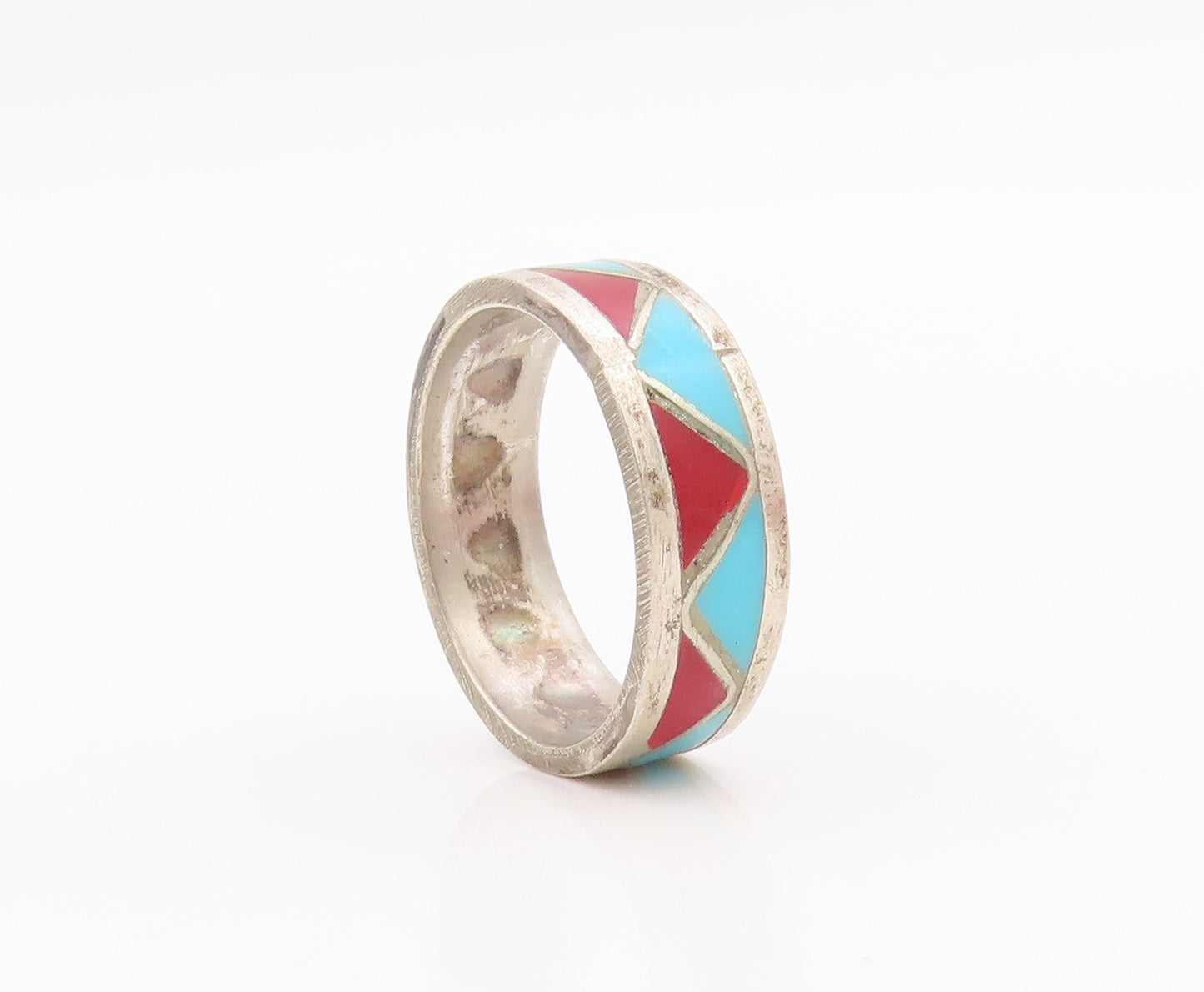 925 Sterling Silver Vintage Ring Triangle Larimar & Gemstone Inlay Sz 7  RG33185