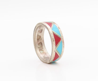 925 Sterling Silver Vintage Ring Triangle Larimar & Gemstone Inlay Sz 7  RG33185